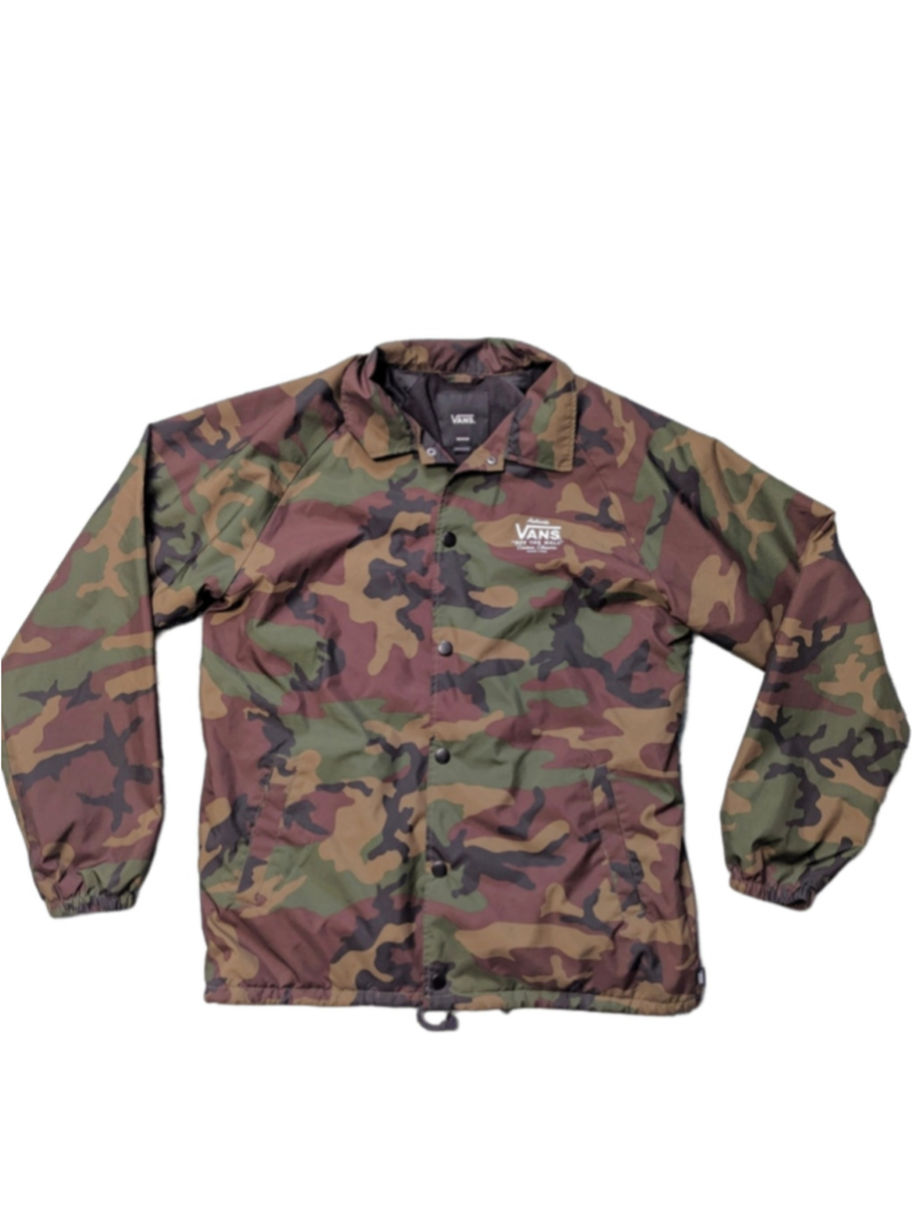 Vans Torrey Camo Coaches Jacket Men's Medium Woodland Windbreaker Snap Front